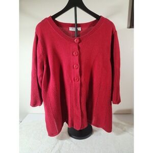 Cato Womens 22/24W Knit Sweater Red‎ 3/4 Sleeves 4 Button Swing Cardigan
